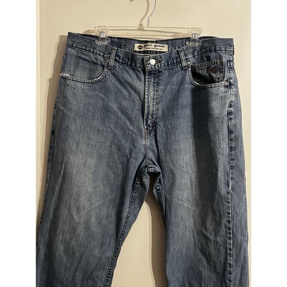 Harley Davidson Blue Jeans 40 X 32 Straight Leg Denim Black Label Biker Motor - Picture 2 of 15
